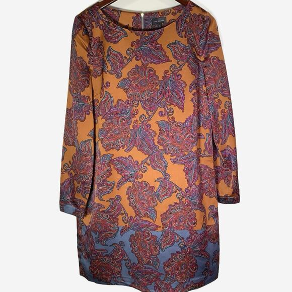 The Limited Paisley Printed Long Sleeve Dress Size Large NWT Copper Lined Orange - Picture 1 of 16